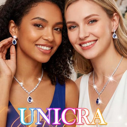 Unicra Bride Crystal Necklace Earrings Set Bridal Wedding Jewelry Sets Rhinestone Choker Necklace Prom Costume Jewelry Set for Women and Brides - color: Dark Blue