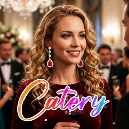 Catery Rhinestone Earrings Silver Crystal Teardrop Earrings Long Wedding Jewelry for Women - color: Red