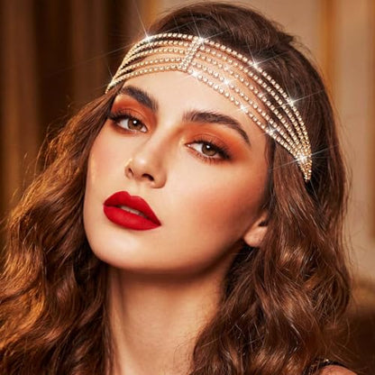 GORTIN Rhinestones Head Chain Crystal Headband Headpiece Sparkle Bridal Wedding Hair Chain Prom Hair Accessories for Women (Gold) - color: Gold