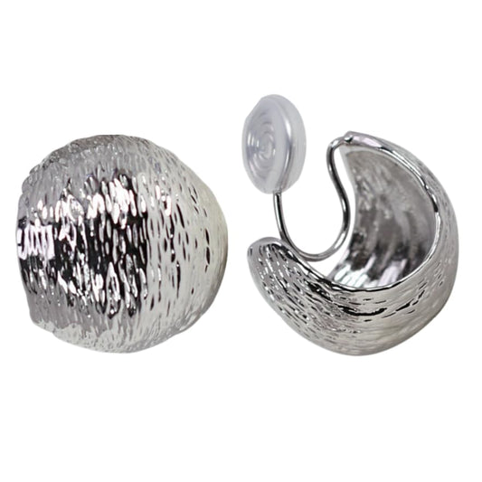 Clip On Hoop Earrings for Women Not Pierced Gold Silver Large Chnky Square Twisted Comfortable Coil Hoop Clip On Earrings - color: Textured Silver