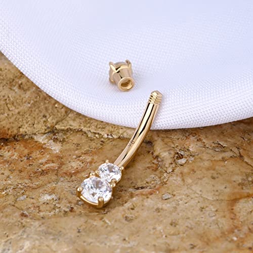 OUFER 14K Solid Gold Belly Navel Button Ring Clear 5A Cubic Zirconia Design Belly Rings Piercing Jewelry - color: 9K,gold