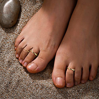 ADRAMATA Gold Toe Rings for Women Non Tarnish-14K Gold Gilled Toe Ring Set | Waterproof Adjustable Open Toe Rings Hypoallergenic,Thin Bands,Summer Beach Foot Jewelry,Simple 1mm 2mm 3mm Band Ring.3 PCS - style: Simple Band Toe Rings