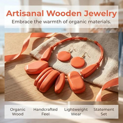 Coiris Chunky Statement Necklace and Earring Sets for Women Boho Wooden Necklaces Earrings Jewelry Set for Women - color: Orange