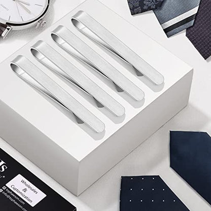2.2/2.5 Inch Tie Clips for Men in Gift Box, Tie Bar Clip Set for Mens Regular Tie or Traditional Tie, Birthday Anniversary Christmas Gift - size: 2.5 Inch, style: 4PCS-Silver Brushed