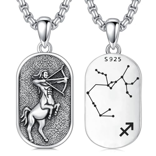 SIMONLY Zodiac Necklace 925 Sterling Silver Constellation Necklace Zodiac Sign Necklaces Horoscope Jewelry Christmas Birthday Astrology Gifts for Women Men Unisex - style: Sagittarius