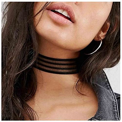Vintage Hollow Lace Choker Necklace Black Tulle Lace Collar Necklaces Thin Wide Choker Necklaces Short Plain Black Necklace Gothic Tattoo Necklace Retro 90s Chain Jewelry for Women