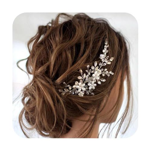 JAKAWIN Wedding Hair Accessories Bridal Hair Pieces Pearl Hair Comb | Flower Hair Clip Bride Prom Hairpiece for Women - color: A Silver