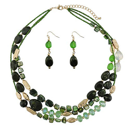 Coiris 3 Multi Layer Shell Glass Beaded Fashion Necklace for Women 21" - color: N0001-Green