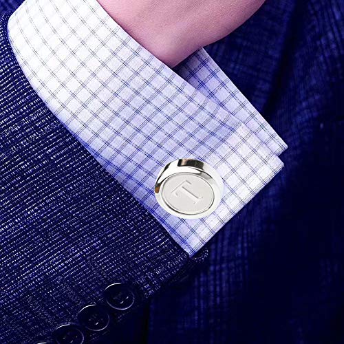 Mens Classic Stainless Steel Initial Cufflinks 26 Alphabet Initial Letter Cufflinks Business Wedding Shirts A-Z - style: T