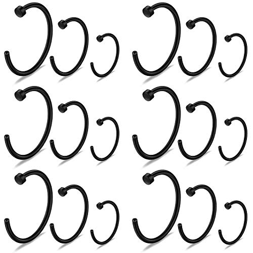 6-18pcs 18 Gauge Stainless Steel Body Jewelry Piercing Earrings Lip Nose Hoop Ring Unisex 6mm 8mm 10mm - color: 18PCS - Black