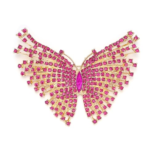 EVER FAITH Austrian Crystal Gorgeous Volant Butterfly Brooch for Bride, Prom, Bridal - color: Fuchsia Gold-Tone