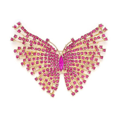 EVER FAITH Austrian Crystal Gorgeous Volant Butterfly Brooch for Bride, Prom, Bridal - color: Fuchsia Gold-Tone