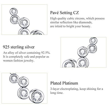 Elegant Round-Cut Crystal Stud Earrings 925 Sterling Silver Simulated Diamond Fashion Cute Climber Wedding Earring Studs Christmas Jewelry Gifts Hypoallergenic for Sensitive Ears