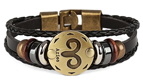 Punk Alloy Leather Bracelet for Constellation Braided Rope Bracelet Bangle - style: Aries