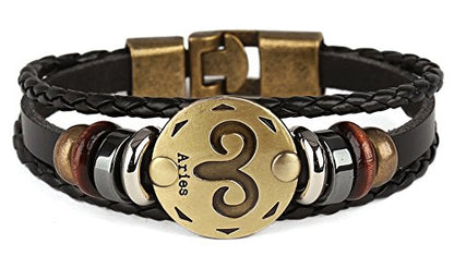 Punk Alloy Leather Bracelet for Constellation Braided Rope Bracelet Bangle - style: Aries