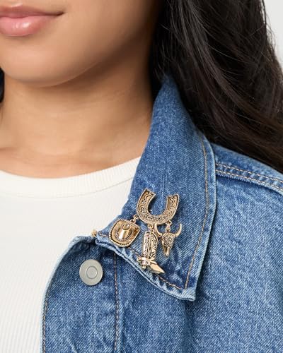 Jessica Simpson Silver or Gold-Tone Brooch for Women | Western Pins with Dangle Charms, Turquoise, or Rhinestones - color: Gold Western Charms