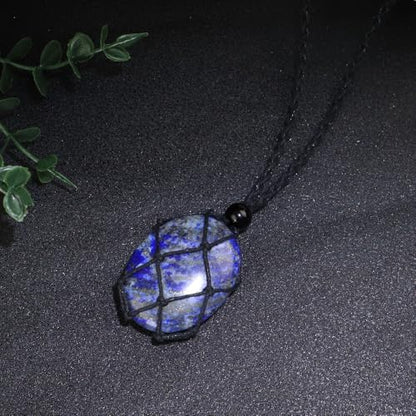 weryerker Natural Gemstone Pendant Necklace Healing Crystal Stone Pendant with Hand-Woven Rope Adjustable for Women Men - color: 1PC Lapis Lazuli
