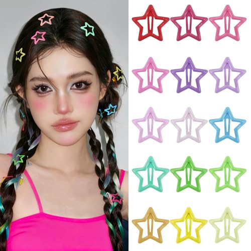 Star Hair Clips Snap Hair Barrettes Non Slip Star Hair Accessories Multiple Colors Metal Hair Clips for Girls Women -15 PCS 1.18" - color: 15 P -1.18"-Multiple Colors