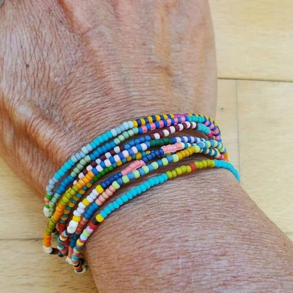 Gold Seed Beaded Stack Bracelets for Women,Handmade Stackable Stretch Colorful Ball Fall Jewelry Friendship Accessories Gift - color: rainbow