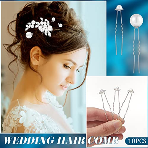 Maitys 44 Pieces Wedding Hair Accessories Faux Pearl Crystal Comb Clips U-shaped Flower Rhinestone Silver Pearl Hair Pieces for Prom Bride Bridesmaid(Fresh Style) - style: Fresh Style