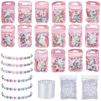 2408Pcs Friendship Bracelet Making Kit Glass Seed Beads Party Favor DIY Jewelry Supplies Bead Set Make Your own Personalised Bracelet for Wedding Birthday Gift Craft Wrapped