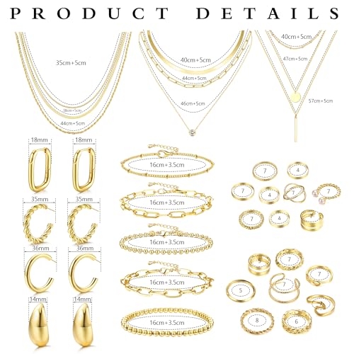 FASACCO Gold Jewelry Sets for Women Trendy Gold Necklace and Bracelet Set Dainty Jewelry Pack