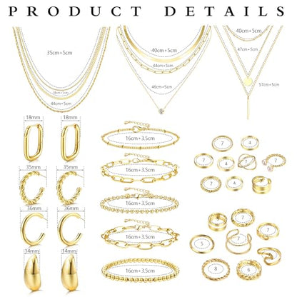 FASACCO Gold Jewelry Sets for Women Trendy Gold Necklace and Bracelet Set Dainty Jewelry Pack