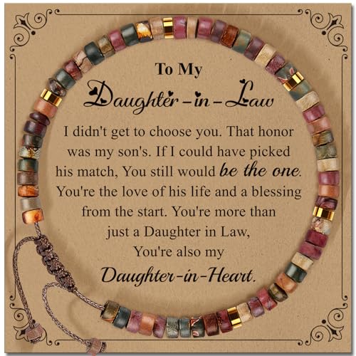 Inspirational Bracelet Gifts for Women, Natural Stone Beaded Bracelets | Thinking of You Get Well Soon Encouragement Healing Bracelets Christmas Day Birthday Gifts for Women Friends Sister - color: A-V JASPER STONE-DAUGHTER-IN-LAW
