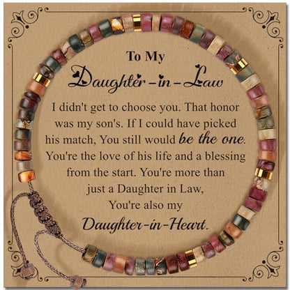 Inspirational Bracelet Gifts for Women, Natural Stone Beaded Bracelets | Thinking of You Get Well Soon Encouragement Healing Bracelets Christmas Day Birthday Gifts for Women Friends Sister - color: A-V JASPER STONE-DAUGHTER-IN-LAW