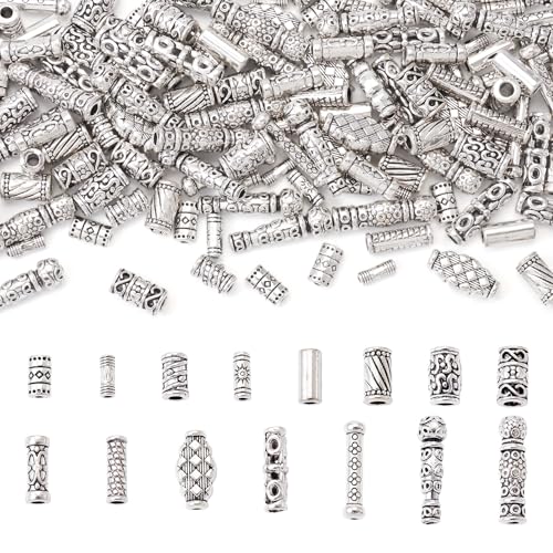Craftdady 150Pcs Antique Silver Tube Bar Spacer Beads Tibetan Metal Column Barrel Drum Beads for Jewelry Crafts Making Hole:1.5-3.5mm - color: Antique Silver, Tube,150pcs