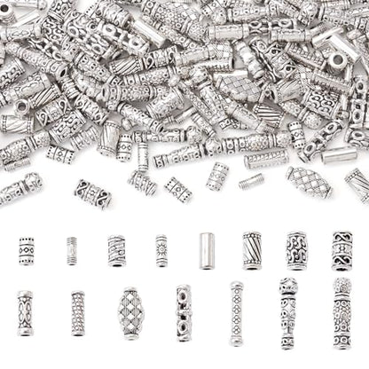 Craftdady 150Pcs Antique Silver Tube Bar Spacer Beads Tibetan Metal Column Barrel Drum Beads for Jewelry Crafts Making Hole:1.5-3.5mm - color: Antique Silver, Tube,150pcs