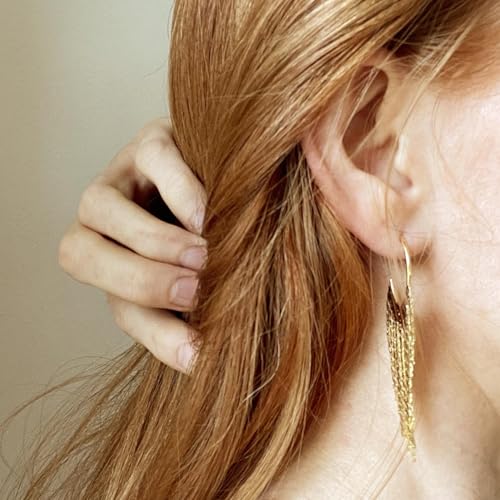 Gold Earrings for Women, 14K Gold Plated Tassel Dangle Earrings for Women Trendy Hypoallergenic Long Chain Earring Dainty Pearl Drop Earrings Elegant Wedding Earring Fashion Jewelry for Womens - color: Chain&Style 4