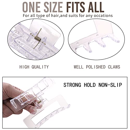 12 Pack Clear Square Claw Clips, Big and Small Neutral Rectangle Hair Claw Clips, Non-slip Matte Large Hair Clips for Women,Strong Hold jaw clip for Thick Thin Hair - color: Mixed Clear