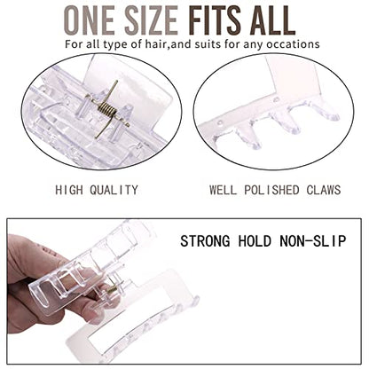 12 Pack Clear Square Claw Clips, Big and Small Neutral Rectangle Hair Claw Clips, Non-slip Matte Large Hair Clips for Women,Strong Hold jaw clip for Thick Thin Hair - color: Mixed Clear