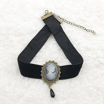 JJTZX Victorian Black Velvet Lace Choker Gothic Lady Cameo Necklace Gift for Her - style: Black Cameo