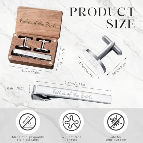 Colingmill Father of the Bride Gift Dad of the Bridegroom Cufflinks Tie Clip Set with Engraved Wood Gift Box for Dad - style: Father of the Bride, Always