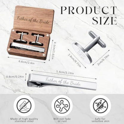 Colingmill Father of the Bride Gift Dad of the Bridegroom Cufflinks Tie Clip Set with Engraved Wood Gift Box for Dad - style: Father of the Bride, Always