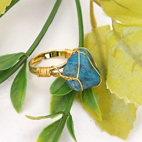 COLORFUL BLING Raw Healing Crystal Natural Stone Ring Statement Copper Wire Wrapped Irregular Crystal Gemstone Adjustalble Ring Jewelry for Women - color: 4 Pcs Set