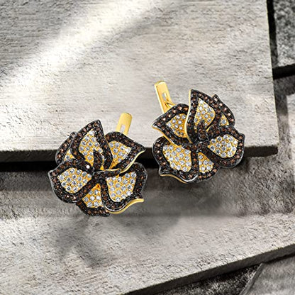 Santuzza Sterling Silver Gemstone Flower Earrings for Women - color: [A]Peony-Brown