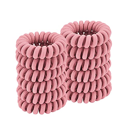 Spiral Hair Ties (Cloth Pink, 12 Pcs), Coil Ponytail Holders for Thick Hair, No Crease Phone Cord Ties for All Types - color: Cloth Pink 4.5CM