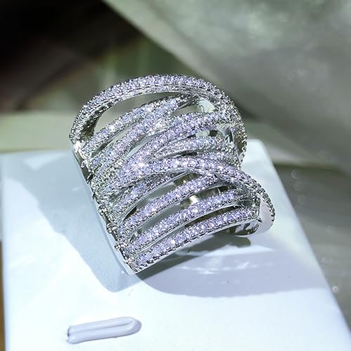 PAVOOI 14K Gold Plated X Ring Simulated Diamond CZ Criss Cross Ring for Women Juude Jewelers Silver Rose Gold Braided Wrap Knot Style Promise Statement Cocktail Party Ring(Silver.I-US Code-6) - color: SILVER.I, size: (US Code-6)