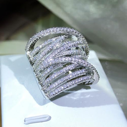 PAVOOI 14K Gold Plated X Ring Simulated Diamond CZ Criss Cross Ring for Women Juude Jewelers Silver Rose Gold Braided Wrap Knot Style Promise Statement Cocktail Party Ring(Silver.I-US Code-6) - color: SILVER.I, size: (US Code-6)