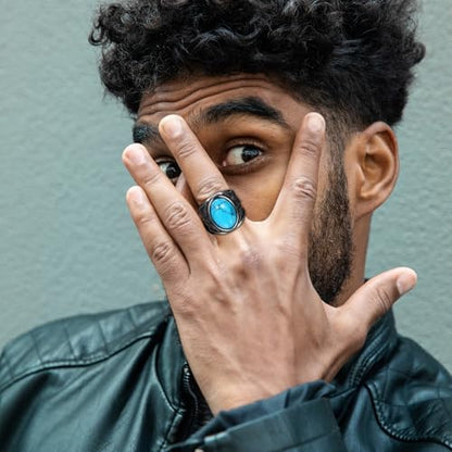OIDEA Signet Rings for Men: St Michael The Great Protector Archangel Defeating Satan Figurine Amulet Ring Biker Rings - color: Turquoise