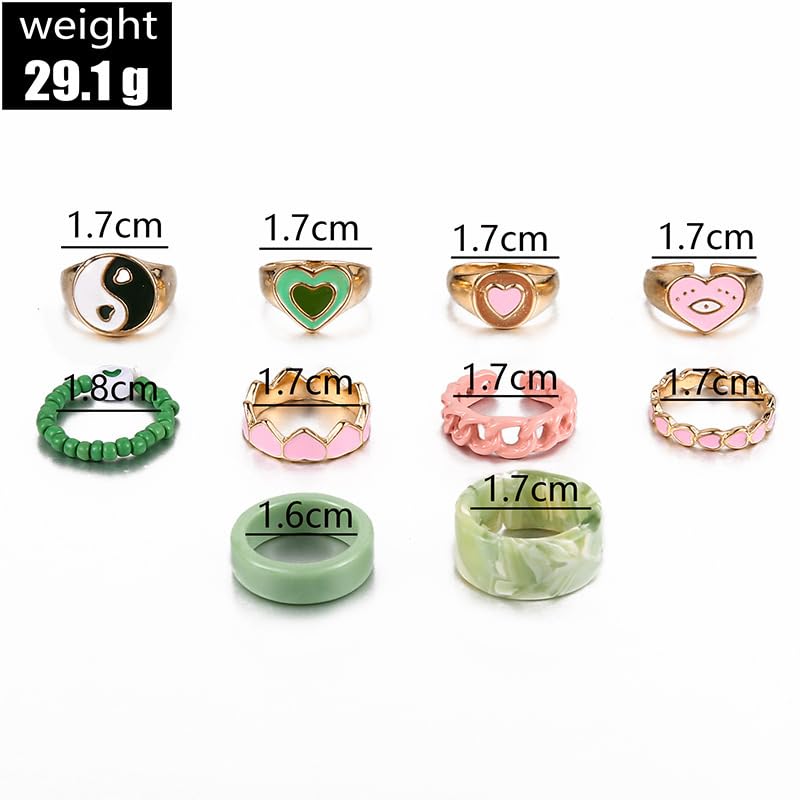 Gold Stackable Ring Sets Yin Yang Patterns Adjustable Alloy Finger Rings for Punk Boho & Daily Wedding Jewelry - color: Multicolor2