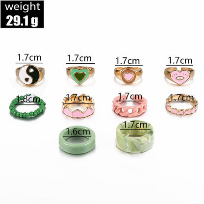 Gold Stackable Ring Sets Yin Yang Patterns Adjustable Alloy Finger Rings for Punk Boho & Daily Wedding Jewelry - color: Multicolor2
