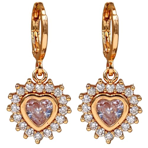 18K Gold Plated Flower Dangle Earrings for Women, Hypoallergenic Cubic Zirconia Earrings, Elegant CZ Drop Earrings, Statement Jewelry Gifts Party Fashion - style: OBS3143_Gold_White