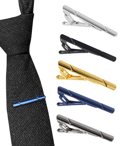 vivinin 5P Tie Clips For Men, 5 Different Color Tie Bar, Stainless Steel Tie Clip For Business, Wedding, Anniversary, Father's Day Gifts and Daily Life - style: Elegant