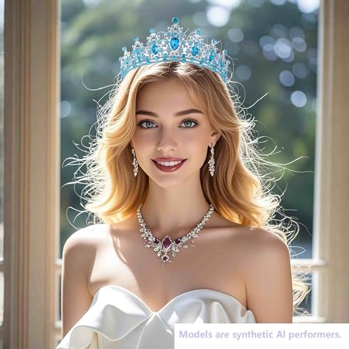 Kamirola - Queen Crown and Tiaras Princess Crown for Women Crystal Headbands for Bridal, Princess for Wedding and Party - color: SKYBLUE & SILVER