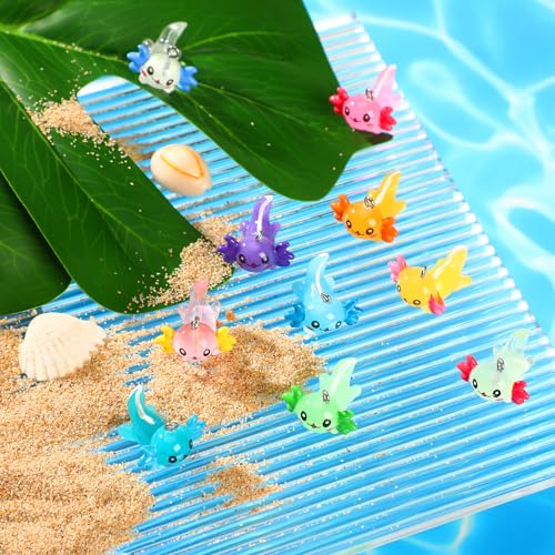 64 Pcs Mini Resin Axolotl Charms, Luminous Axolotl Beads for Jewelry | 32 Solid and 32 Glow in The Dark, Axolotls Animal Pendant, DIY Crafts, Bracelet Necklace Earrings Jewelry Making, Party Favor - style: Axolotl Style