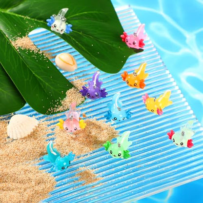 64 Pcs Mini Resin Axolotl Charms, Luminous Axolotl Beads for Jewelry | 32 Solid and 32 Glow in The Dark, Axolotls Animal Pendant, DIY Crafts, Bracelet Necklace Earrings Jewelry Making, Party Favor - style: Axolotl Style